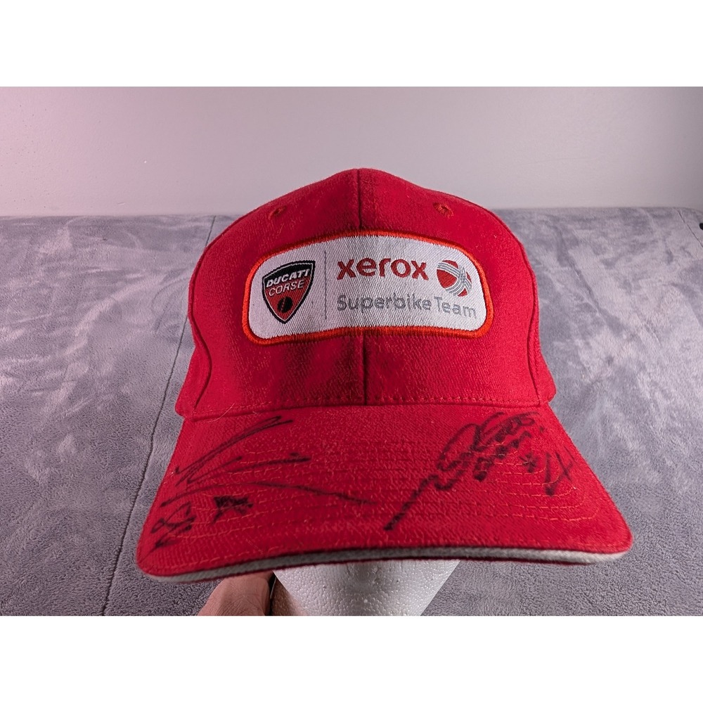 Ducati Corse Xerox Superbike Team Red Signed Hat Baseball Cap Adjustable Strap